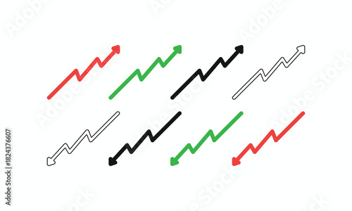 Market growth chart arrows showing upward and downward trends, perfect for finance, business, and data analysis concepts