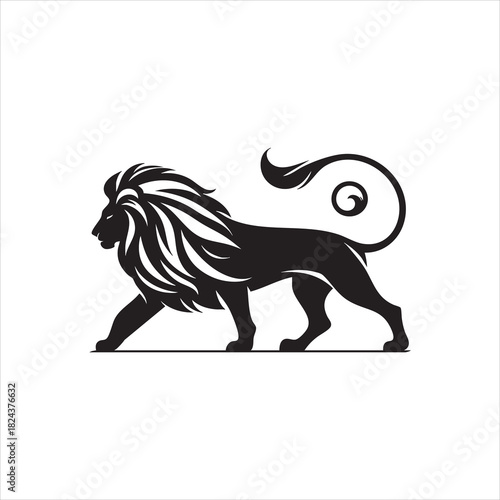 Black silhouette of a walking lion