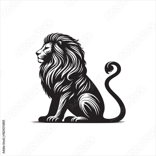 Black and white sitting lion logo