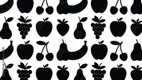 Seamless pattern of black fruit silhouettes vector illustration for backgrounds textiles and wrapping paper