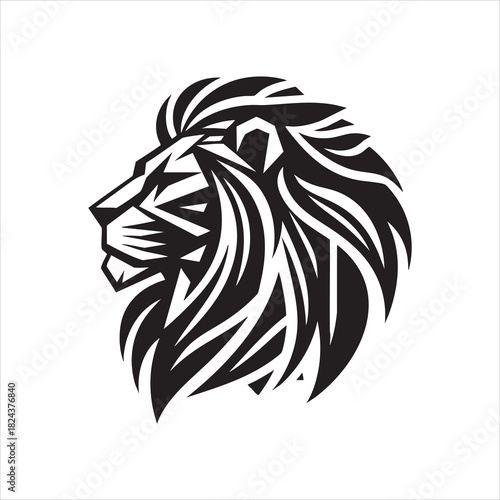 Stylized black and white lion head logo