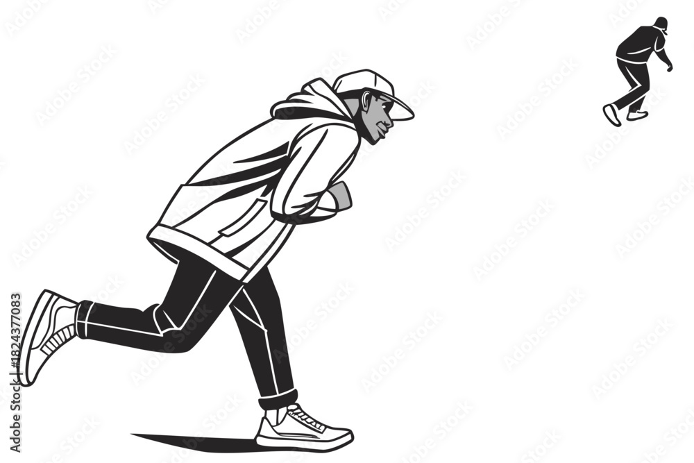 Fototapeta premium Urban Runner Illustration Print | Dynamic Streetwear Art