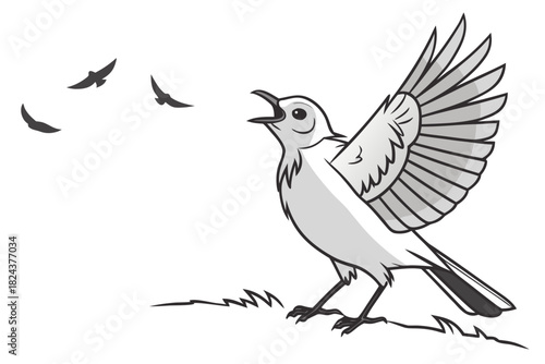 Singing Bird Illustration Print | Black & White Wildlife Art