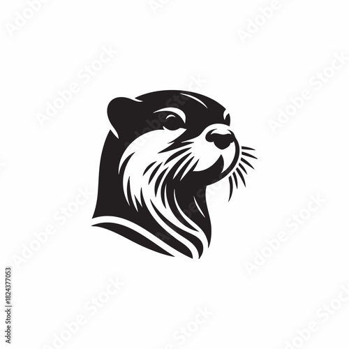 Black and white otter head mascot logo