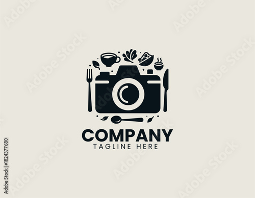 Food photography camera with plated dish icon in a clean bold black vector logo illustration
Keywords