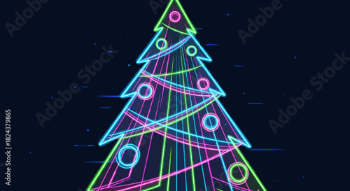 A glowing neon Christmas tree illustrated