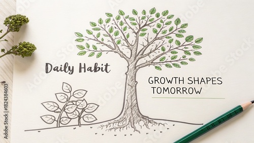 Tree drawing illustrating daily habit and growth concept