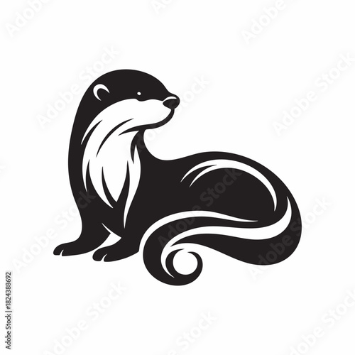 Stylized black and white otter logo white