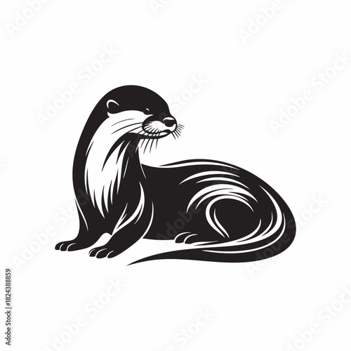 Black and white stylized otter illustration