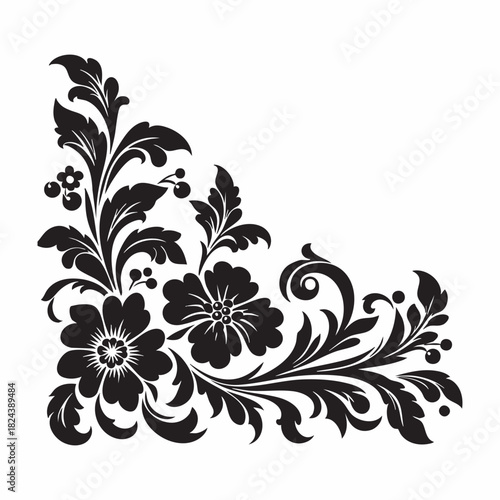 Black floral corner ornament
