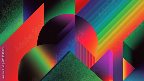 Abstract geometric concept poster background. Vaporwave vintage style. Geometric balanced composition. Graphic design poster. Digital illustration.