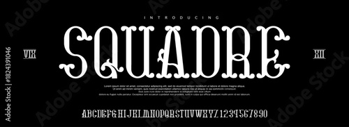 Squadre font is A decorative vintage serif display font with ornamental details and classic European character for bold retro branding.