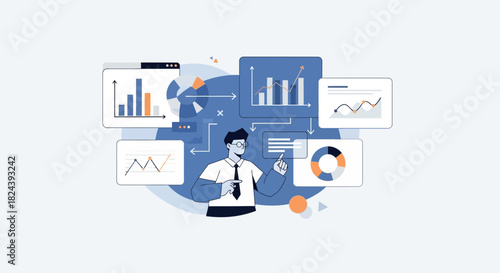 Professional showing data analytics dashboard with charts and graphs, data visualization for business strategy, modern design for presentations and reports