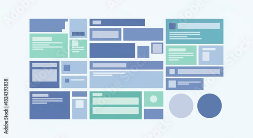 Modern UI design elements in cool tones create a dynamic layout for website and app interfaces, enhancing user experience and visual appeal, originally a vector