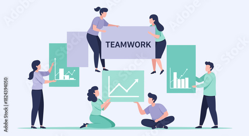 Successful teamwork collaboration with rising charts, showing business growth and positive trends, perfect for presentations, reports, and marketing campaigns