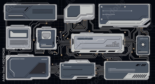 Dynamic tech interface elements for futuristic projects, perfect for UI design, game development, and creative tech presentations, adding a modern edge