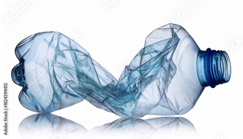 Compressed Plastic Bottle For Recycling Isolated On White Or Transparent Background