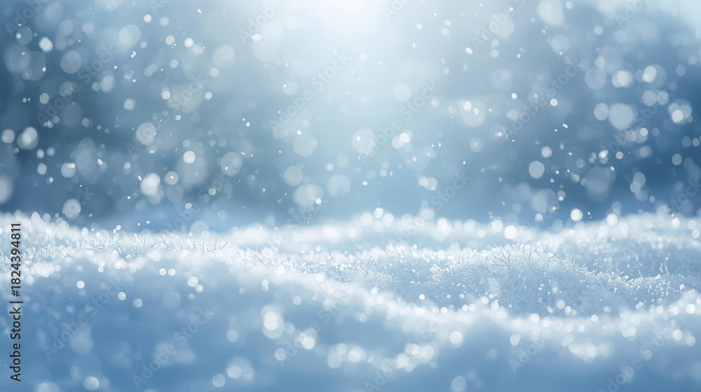 Obraz premium Snowy Winter Landscape with Falling Snow and Sunlight.