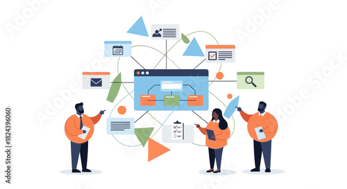 Team crafting innovative workflow solutions, visualizing processes, embracing modern business strategy, and driving success with a transparent approach