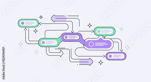 Dynamic workflow diagram creatively illustrates complex processes, enhancing clarity and efficiency for streamlined business operations and project management