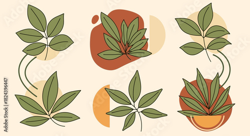 Elegant botanical art featuring lush leaves in a modern minimalist style, perfect for adding a touch of nature and sophistication to any design project