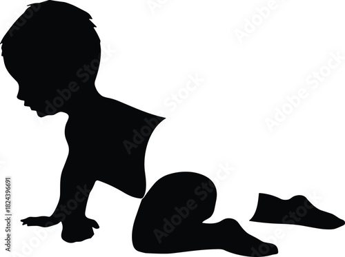 Infant Child Toddler in Diaper Profile for Parenthood, Development, and Childhood Graphics.