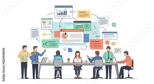 Dynamic business team collaborating on data analysis and strategic planning during a productive meeting, fostering innovation, and achieving goals through teamwork