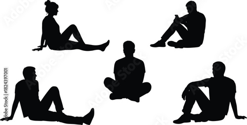 Relaxed Men and Women Poses for Casual Design, Park Scenes, and Social Gathering Graphics.