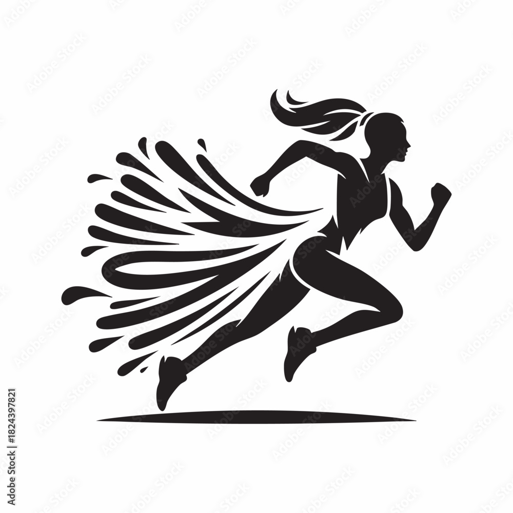 Naklejka premium Silhouette of running woman with splash effect