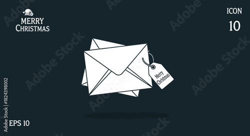 Vector icon of Christmas correspondence with a holiday greeting tag. A minimalist line drawing of stacked envelopes for festive mail