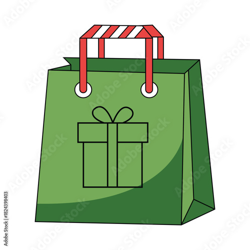 Christmas shopping paper bag vector element.
Christmas gift bag flat stock illustration.
