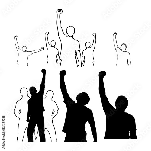silhouette of a person raising a fist in triumph, celebrating achievement or overcoming a challenge