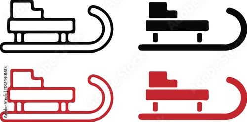 winter holiday 4 santa sleigh red black outline icon set design