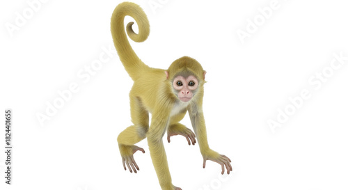 Photography Adorable yellow monkey PNG isolated on transparent background, cute primate with