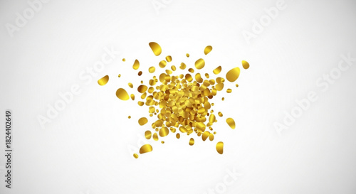 Abstract explosion of shiny golden confetti or glitter particles scattering dynamically on a clean for celebration design