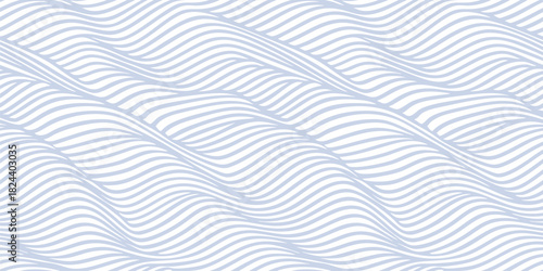 Abstract vector seamless pattern with liquid wavy lines, stripes, fluid shapes, waves. Blue and white background texture with illusion of movement, dynamic ripple surface. Subtle repeating design