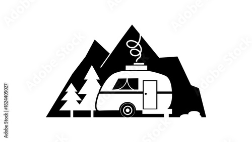 Caravan Camping symbol, black isolated silhouette