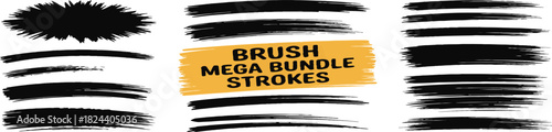 Mega bundle of black brush strokes and paint smears on transparent background