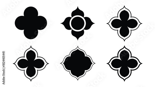 Set of minimalist floral icons simple flat vector design elements isolated on white background for graphic design and decoration