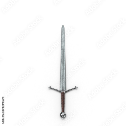 Quadro em tela Medieval steel broadsword with long double-edged blade on clean transparent back
