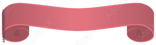 Modern, rolled ribbon banner with soft rounded edges in a pink/rose color. This charming vector scroll is ideal for titles in feminine branding, holidays, announcements, and decorative designs