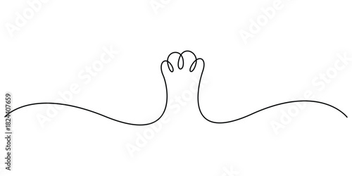Minimalist continuous one line art drawing cat foot print vector illustration