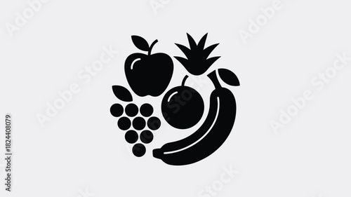 Collection of black fruit icons simple glyph vector design isolated on a white background for menu design and healthy eating concepts