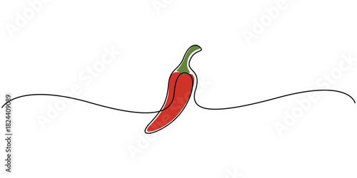 Minimalist continuous, single-line drawing red chili vector illustration