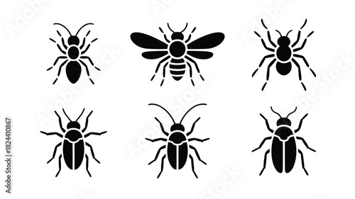 Set of insect icons simple flat vector glyphs isolated on white background for app design and infographic use