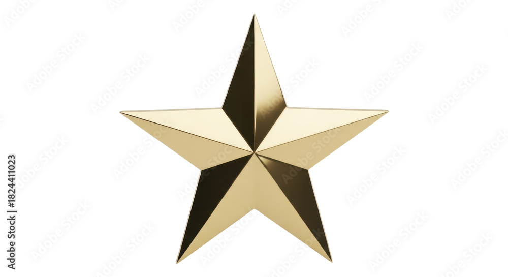 Obraz premium Golden five-pointed star isolated PNG on transparent background, shiny metallic star shape for awards and holiday decoration