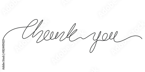 Thank you" written in a continuous line, modern calligraphy style vector illustration