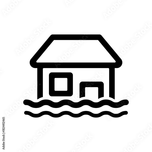 冠水した家を描いた洪水のアイコン