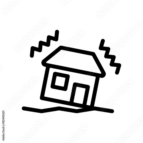 揺れる住宅の地震アイコン