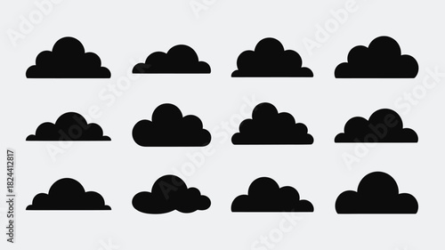 Set of cloud icons simple flat vector glyphs design elements for weather forecast and climate concepts isolated on white background